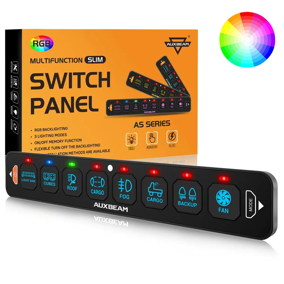 As Series 8 Gang (As-R80) Rgb Slim Switch Panel, Toggle/ Momentary/ Pulsed Mode Supported(One-Sided Outlet) 1