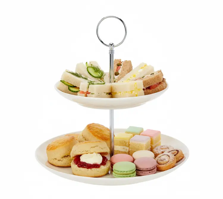 Cookinglife Etagère Porselein 2-Laags Ø 17 & 21 Cm - Serveertoren Voor Hapjes En Desserts 1