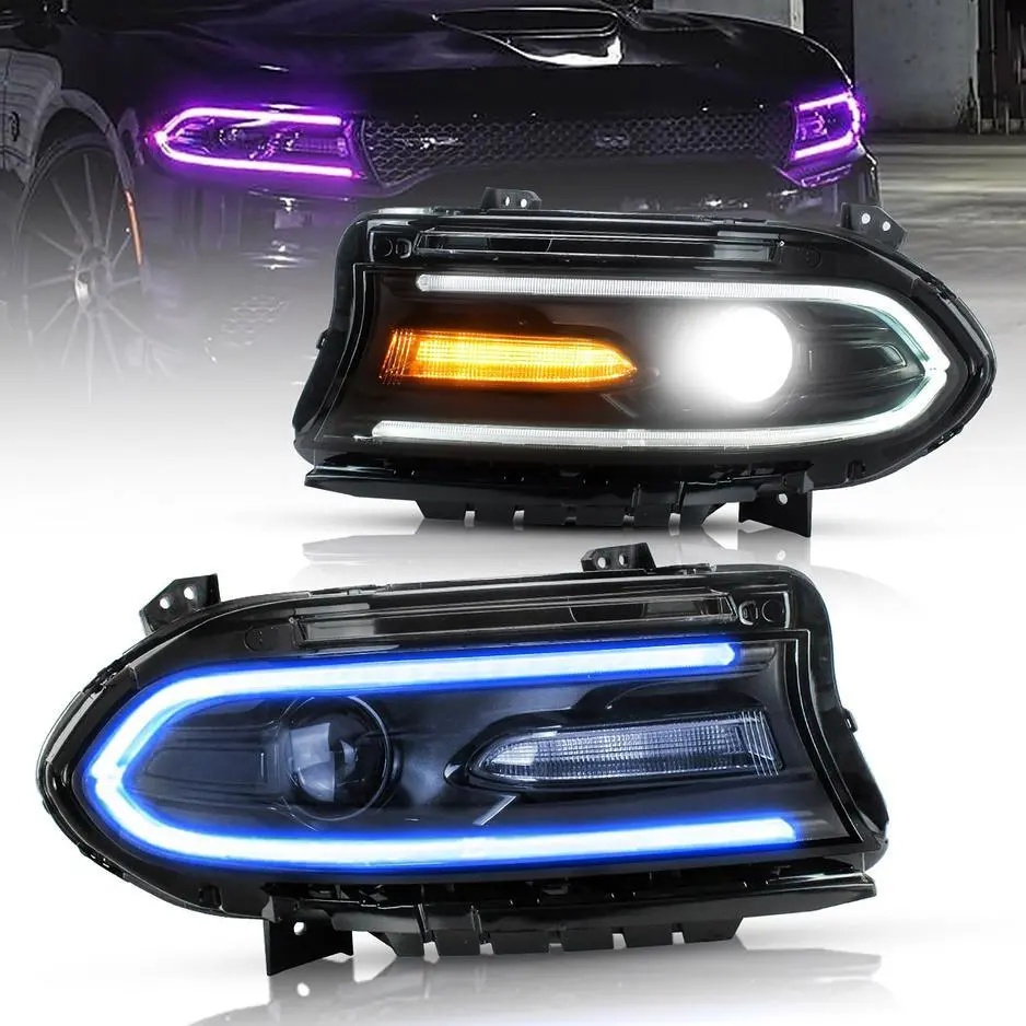 Led Headlight Assembly Rgb Style Dual Beam Projector Black For 2015-2023 Dodge Charger 7Th Gen(Ld) 1
