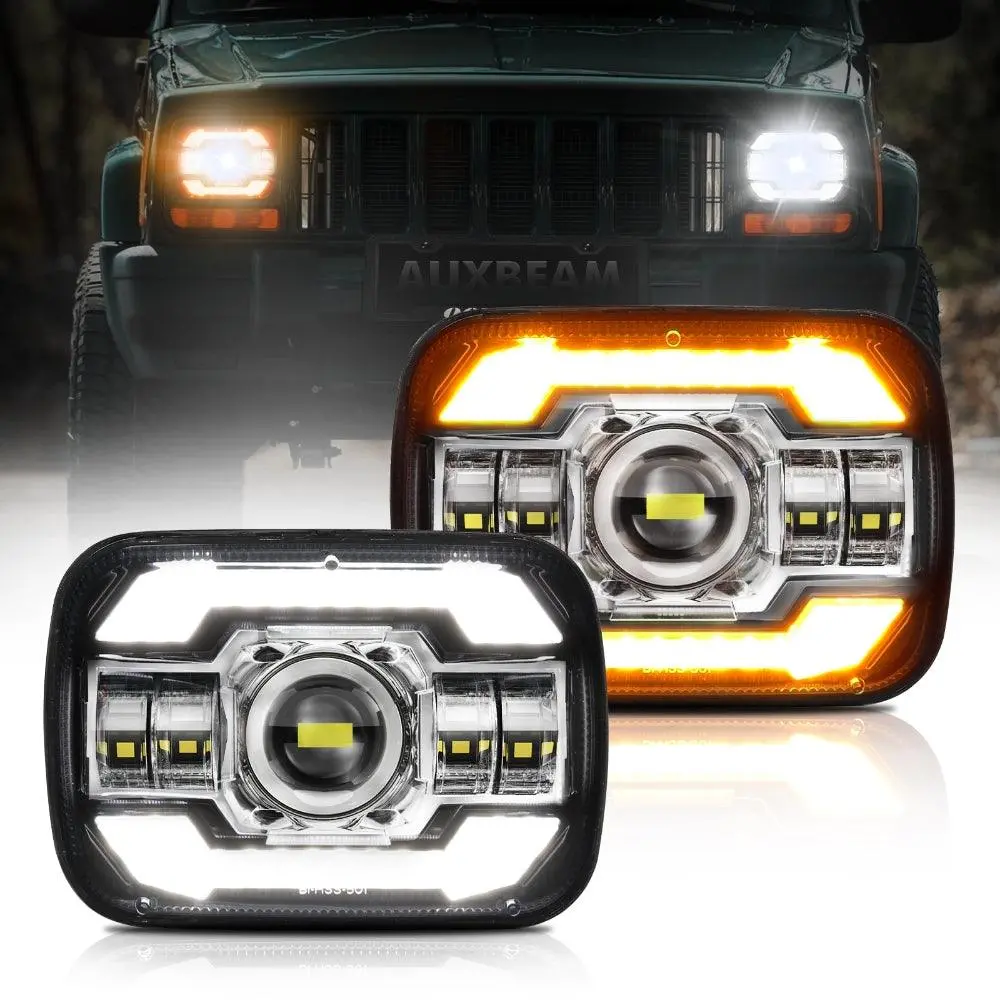 Starlight Flow Series 7X6 Inch Sealed Beam Led Headlights With Hi-Lo Beam & Amber Turn Signal White Drl For Jeep, Trucks, Gmc, Chevrolet 1