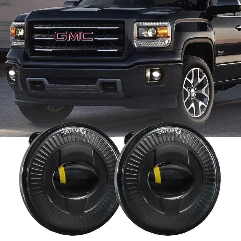 (2Pcs/Set) 24W Round Black Led Fog Lights 5202 For Gmc Sierra 1500/2500/3500 2014-2018 1