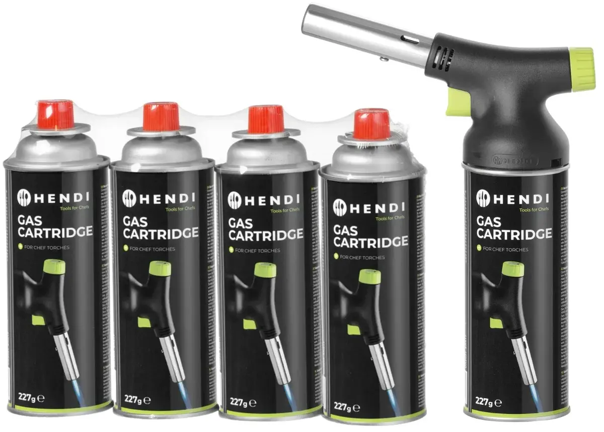 Hendi Bbq Aansteker / Creme Brulee Brander / Koksbrander - Met Gasbus + Extra Butaan Gas Navullingen - 4 Stuks 1