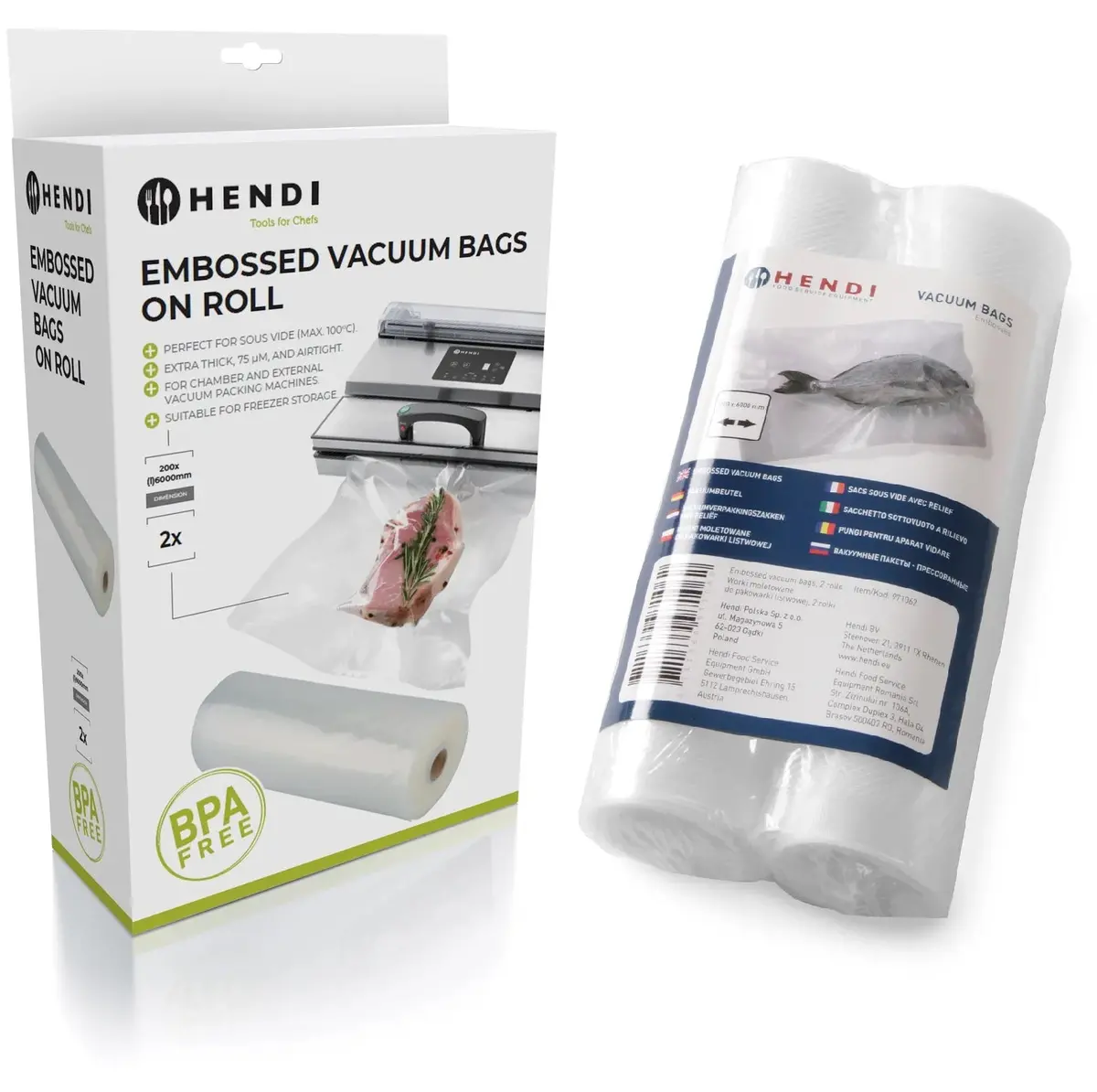 Hendi Vacumeerzakken Met Reliëf Op Rol - Sous Vide Zakken - 20 X 600 Cm - Geschikt Voor Foodsaver Vacumeermachines - 2 Stuks 1