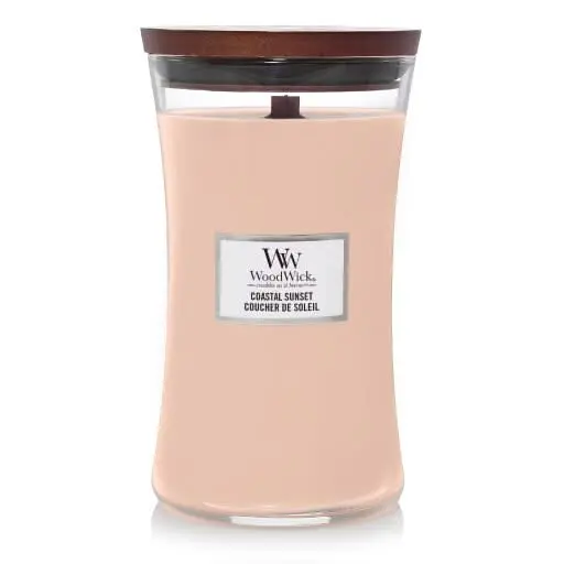 Woodwick Geurkaars Large Coastal Sunset - 18 Cm / Ø 10 Cm - Geurkaars In Glas - Houten Lont 1