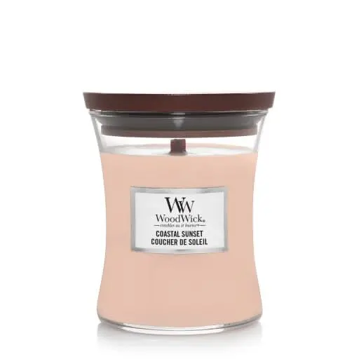 Woodwick Geurkaars Medium Coastal Sunset - 11 Cm / Ø 10 Cm - Geurkaars In Glas - Houten Lont 1