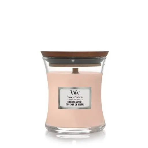 Woodwick Geurkaars Mini Coastal Sunset - 8 Cm / Ø 7 Cm - Geurkaars In Glas - Houten Lont 1