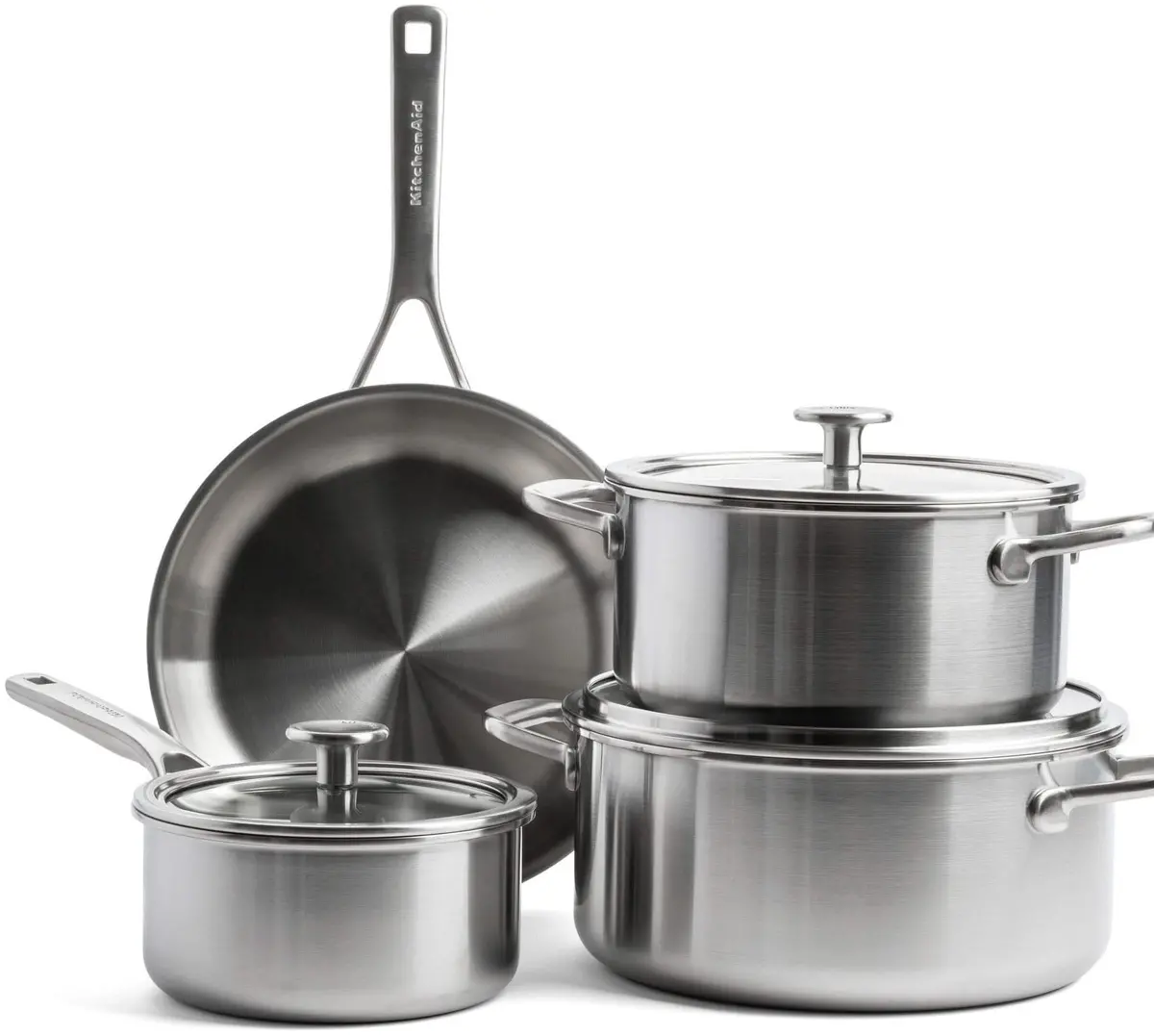 Kitchenaid Pannenset Multi-Ply Stainless Steel 4-Delig - Rvs - Kookpan Ø 20, 24 Cm, Steelpan Ø 16 Cm & Koekenpan Ø 24 Cm 1