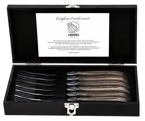 Laguiole Style De Vie Steakvorken Luxury Line Olijfhout - 6 Stuks 1