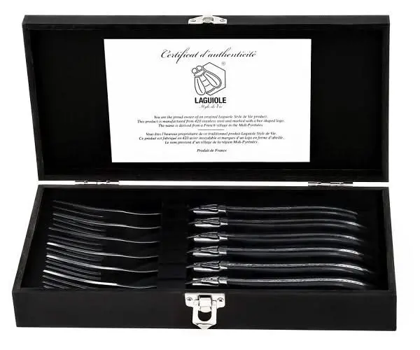 Laguiole Style De Vie Steakvorken Luxury Line Zwart Ebbenhout - 6 Stuks 1