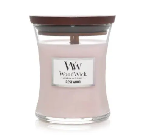 Woodwick Geurkaars Mini Rosewood - 8 Cm / Ø 7 Cm - Geurkaars In Glas - Houten Lont 1