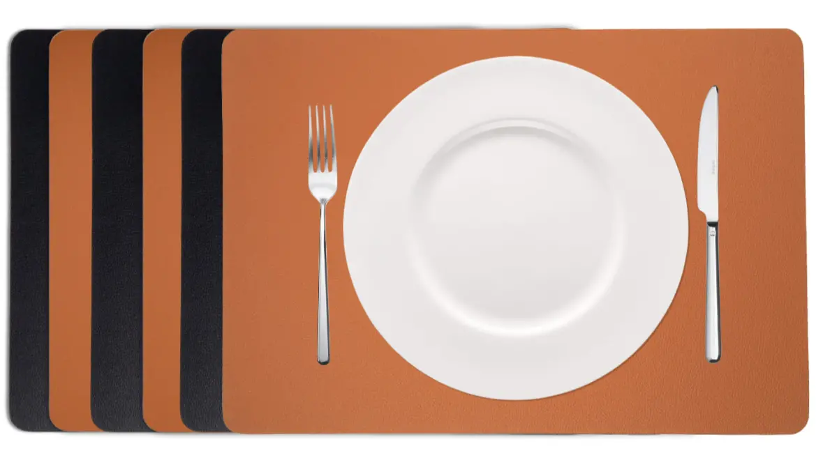 Cookinglife Placemats - Dubbelzijdig - Vegan Leer - Cognac / Zwart 46 X 33 Cm - 6 Stuks 1
