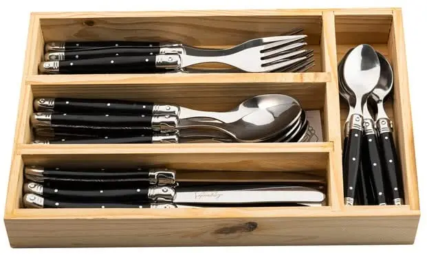 Laguiole Style De Vie Bestekset & Bestekbak - Premium Line - Zwart - 24 Delig / 6 Personen 1
