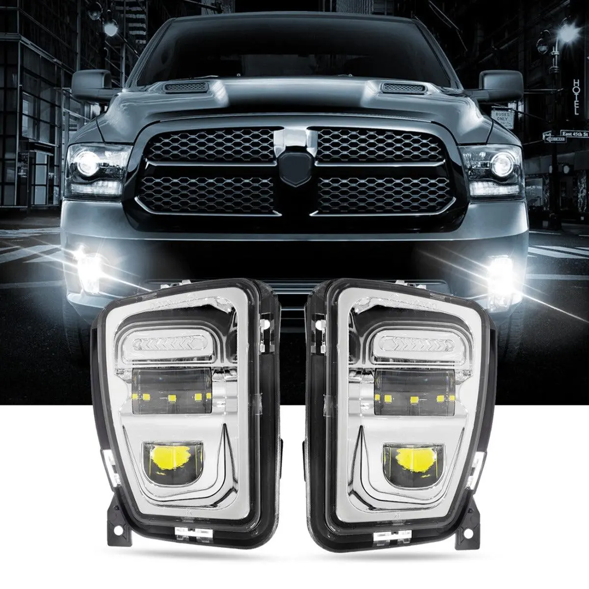 (2Pcs/Set) 36W Led Fog Lights For Dodge Ram 1500 2013 2014 2015 2016 2017 2018 (Chrome) 1