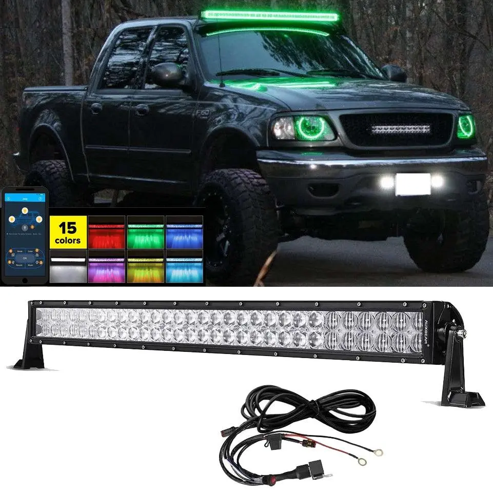 22"/32"/42" V-Series Rgb Straight/Curved 5D Lens Combo Beam Double Row Led Light Bar For 2002 Ford F150 1