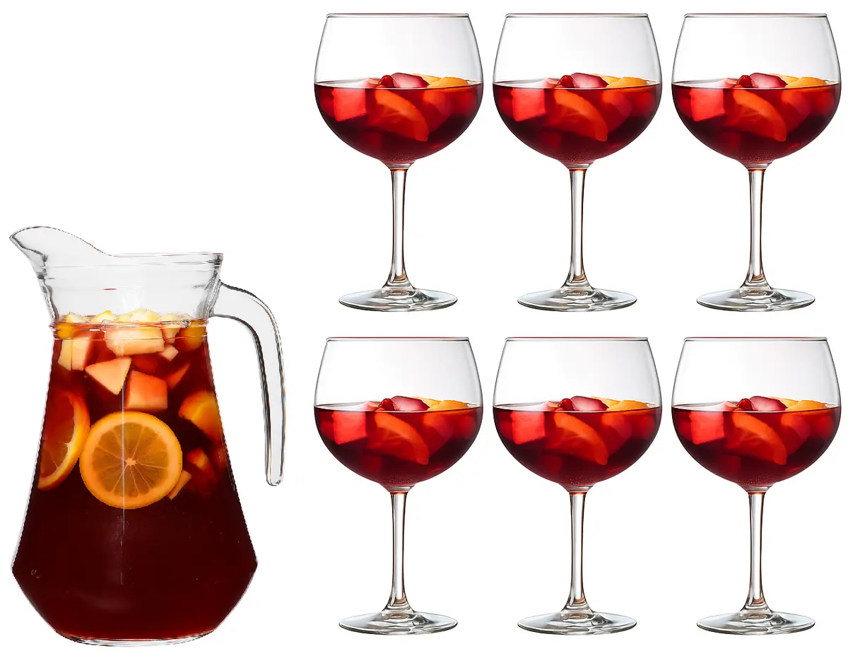Sangriaset Karaf 1.6 Liter + Sangria Glazen 700 Ml - 6 Stuks 1