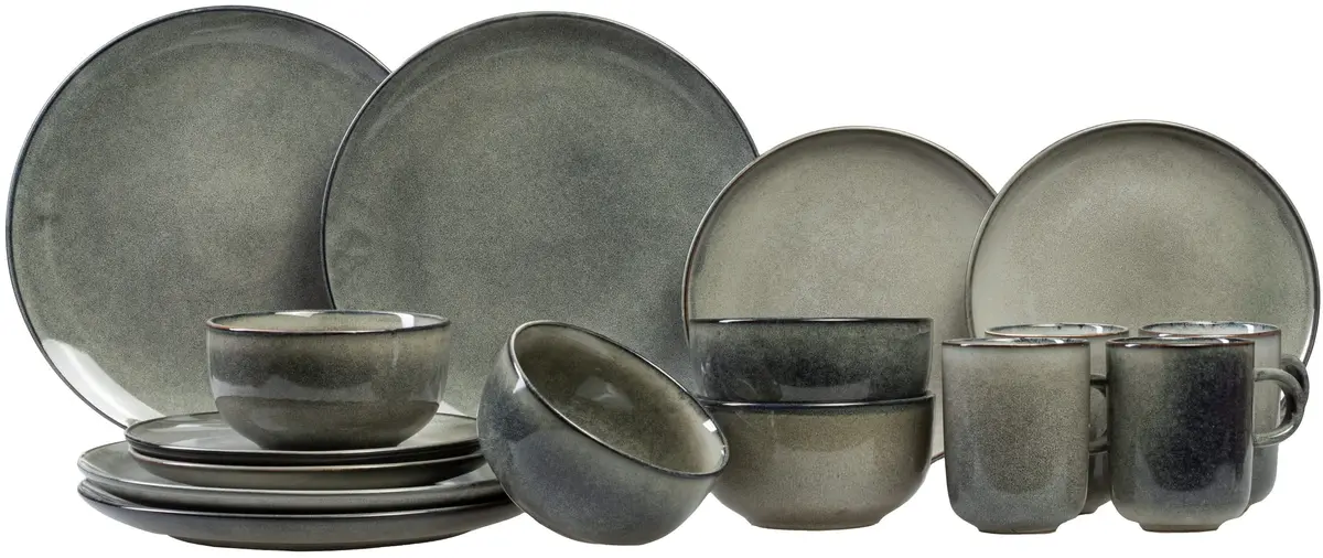 Salt & Pepper Serviesset Meridian - Groen/Blauw 16-Delig / 4 Personen - 4 Dinerborden, 4 Ontbijtborden, 4 Kommen En 4 Kopjes 1