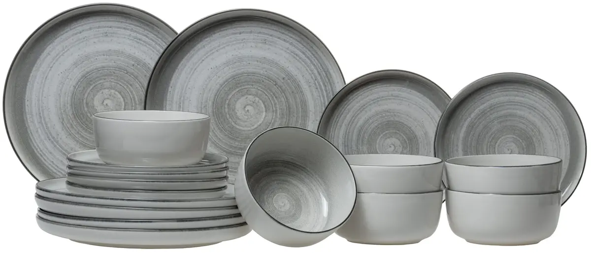 Cosy & Trendy Serviesset Baltic Grey 18-Delig / 6 Personen - 6 Dinerborden, 6 Ontbijtborden En 6 Kommen 1
