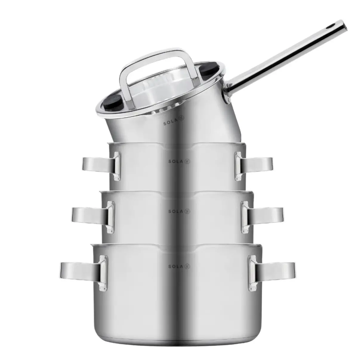 Sola Pannenset Juvia 4-Delig Rvs - Downdraft Geschikt - Kookpan Ø 16, 18, 20 Cm & Steelpan Ø 16 Cm - Geschikt Voor Alle Warmtebronnen 1