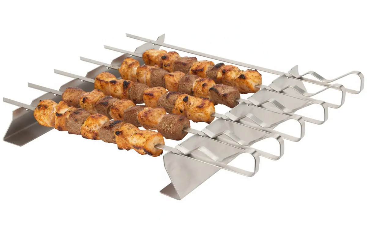 Cookinglife Bbq Spiezen Fire & Flavour Rvs 42 Cm - Set Van 6 Met Houder Voor Grillen 1