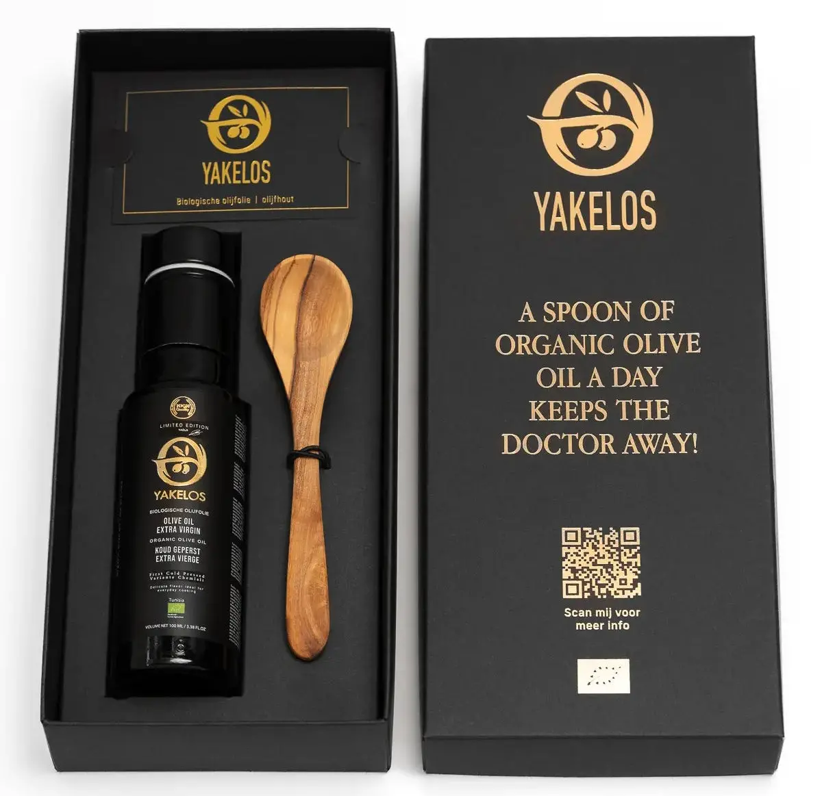 Yakelos Biologische Extra Vierge Olijfolie - Proefpakket 100 Ml Met Olijfhouten Lepel 1